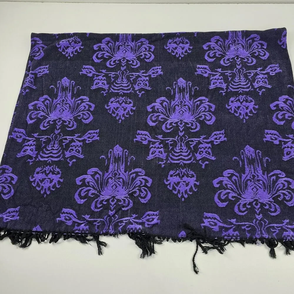 Disney Parks Scarf One Size Purple Black Haunted Mansion Reversible Fringe‎